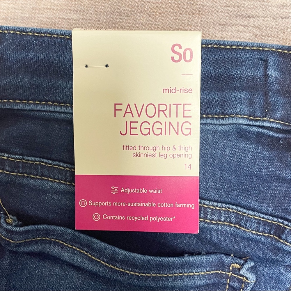 SO Dark Wash Skinny Jeggings Silver Star Accents Stretch Girls 14 NWT Mid Rise - Picture 11 of 11